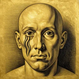 M. C. Escher's mind drawn by M. C. Escher, gold paint, ink