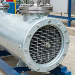 high detail intermediate cooling water shell and tube heat exchanger with translucent shell