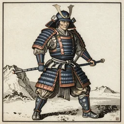 ancient japanese samurai, copperplate print style, art by durer