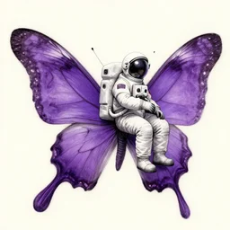 an astronaut riding on the back of a giant purple butterfly, detailed sketch