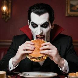 Vampire eats a hamburger, 4k Photo