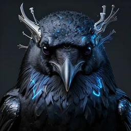 full shot of a beautiful black raven bird defined facial features, intricate abstract. cyberpunk, symmetrical facial features. biomechanics bio luminescent, plasma, by ruan jia and artgerm and range murata and wlop and ross tran and william - adolphe bouguereau and beeple. key art. fantasy illustration. award winning, artstation, intricate details, realistic, hyperdetailed, 8 k resolution.