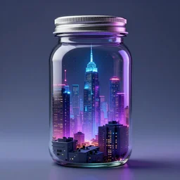A photo of a jar with a cyberpunk city inside ,neon lights,studio photo, highly detailed,studio lighting