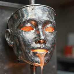 face in metal melting and dripping, VHS, 80's movie