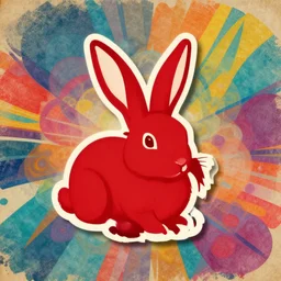 red rabbit logo design, colourful generative art background, vintage style, art piece, portrait, super detailed, ultra realistic