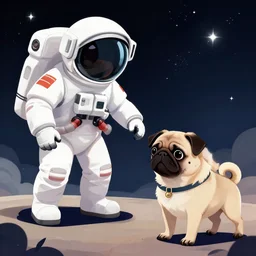 An astronaut watching an adorable Pug, digital art, trending on artstation, HDR