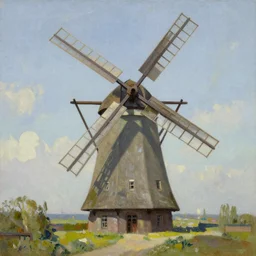 Windmill, oil painting,