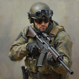 oil painting, sniper wolf, mgs! original artwork