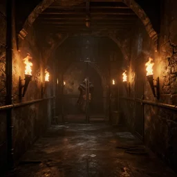delicious torch lit prison dungeon jail cell atmospheric unreal engine hyperreallistic render 8k concept art masterpiece screenshot from the video game Assassin's creed odyssey cool 6500K global illumination