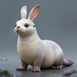 bipedal albino amphibious otter seal alien creature with rabbit ears and a fat tail, speculative biology, rain world, slugcat