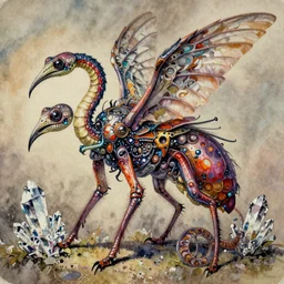 glowing 🎑 the lost society Surreal hybrid quadruped creatures, grotesque compositions that blends insects with reptiles and crystals with vertebrates rule of thirds, hyperrealism, serpentine, stunningly detailed watercolor painting, strange animals, legs and wings, beaks, feathers, vibrant chicano, pastiche by Beeple, pastiche by Victor Ngai, Precise and Intricate Linework, Art Nouveau Cosmic 4k spray painted graffiti trending on cgsociety ,CGSociety, Amaranth and Tawny color scheme