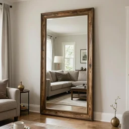 a real estate home interior photo. a mirror reality in the living room.