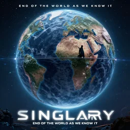 Transhumanist propaganda poster for the end of the world as we know it, singularity, 8k, trending on artstation, masterpiece, highly detailed, establishing shot.