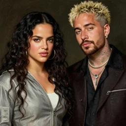 rosalia, j balvin and bad bunny, highly detailed, highly detailed, digital painting, trending on artstation, concept art, sharp focus, illustration, art by artgerm, old masters, maher morcos