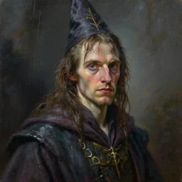 a painting of a soaking wet wizard, detailed, in the style of seb mckinnon