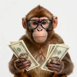 Monkey wearing cool glasses and holding dollars