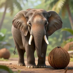 coconut elephant, ultra realistic, unreal engine 5, depth of field, bokeh, octane render, 8 k hd,