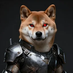 jin - roh kerberos armor, anthropomorphic shiba inu, sci - fi, red glowing eyes, dark, by artgerm and greg rutkowski and magali villeneuve, realistic face