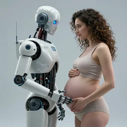 “ultra realistic photography of Robot pregnant with a human” —n 9 —i —S