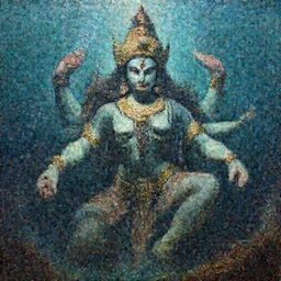 A cinematic underwater portrait of the majestic mystical colossal Indian Hindu Demon Satan goddess, by Rembrandt van Rijn, by Wayne Barlowe, by Paul Lehr, by Bruce Pennington, by Zdzisław Beksiński, oil on canvas, masterpiece, trending on artstation, featured on pixiv, cinematic composition, astrophotography, dramatic pose, beautiful lighting, sharp, details, details, hyper-detailed, no frames, 8K