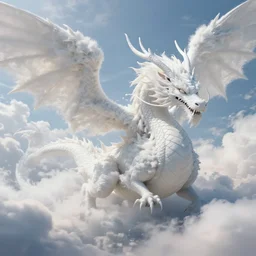 captivating, an ultra - detailed beautiful photo of enormous white sky dragon made of clouds, view from below, trending on artstation