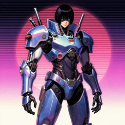 cyberpunk synthwave combat exosuit cyborg samurai retrowave by yoji shinkawa apophasis
