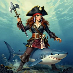 a shark skin pirate queen with melee weapons by ivan bilibin