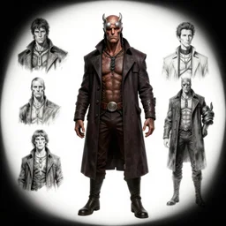 hellboy, character sheet, concept design, contrast, kim jung gi, greg rutkowski, zabrocki, karlkka, jayison devadas, trending on artstation, 8 k, ultra wide angle, pincushion lens effect