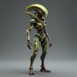 skin concept venus flytrap, full length profile full face,, full - length photo with upper and lower body, t - pose, wide angle, alien, biopunk, plant predator, predator, teeth, many details, guyver style, 3 d, cinematic, hyper realism, high detail, octane render, art by hans giger