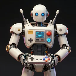 illustration of an elaborate robot holding a retro game controller