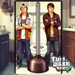 toilet plunger, extreme plumbing, plumbers art gta 5 cover, official fanart behance hd artstation by jesper ejsing, by rhads, makoto shinkai and lois van baarle, ilya kuvshinov, ossdraws