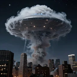 [alien invasion] ufo spotted in new york. There is a large behemoth cloud. The large smoke entity is trampling the city. starlit.