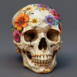 colorful skull in flowers, by lise deharme, digital art, detailed masterpiece
