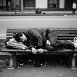 ilford photo of homeless sleeping on a bench