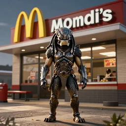 predator from the movie predator working at a mcdonalds
