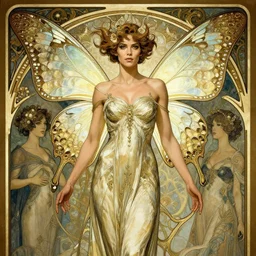halle berry as a fairy with butterfly wings, intricate, elegant, d & d, powerful, fantasy, art nouveau, art by art by artgerm and greg rutkowski and ruan jia and peter polach