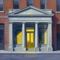 Mysteriuos Bank,  very coherent, painted by Edward Hopper, Wayne Barlowe, painted by James Gilleard, airbrush,  art by JamesJean