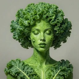 kale woman, with skin made completely out of kale. intricate detail, high quality, digital painting, hyperrealistic, by gaston bussiere, j. c. leyendecker, craig mullins