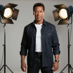 a studio photoshoot of a nigerian arnold schwarzenegger, studio lighting, bokeh