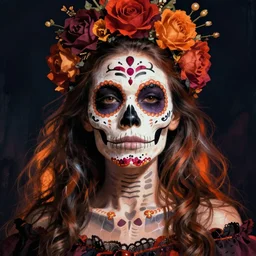 illustration of a sugar skull day of the dead girl, art by necrolord