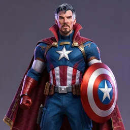 multicolor 3 d render of captain america wearing doctor strange costume by @ beeple _ crap created at contemporary in 4 k ultra high resolution, with inspiring feeling