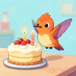 a cute adorable small flaming hummingfirebird baking a cake deviantart Greg rutkowski