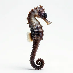 melanistic seahorse, professional studio photo, full body, isolated on a pure white background, centered, entire subject in frame, sharp focus, soft studio lighting