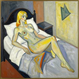 painting, abstract expressionism, blonde in bed, art deco, vladimir volegov, pablo picasso, wassily kandinsky