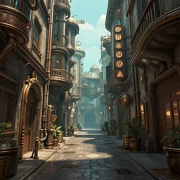 cell shaded steampunk alley