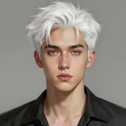 handsome young man, white fringy hair, clean shaven, by jeremy mann, by greg rutkowski, by noah bradley, digital painting