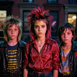 night flash color portrait photography of punk kids on the lower east side by diane arbus, colorful!, nighttime!, raining!