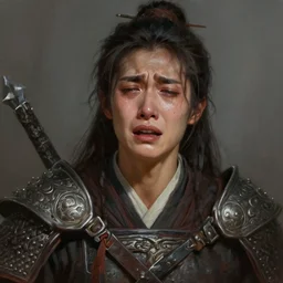 portrait of a warrior crying. fantasy, digital painting, hd, detailed.