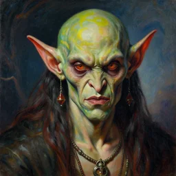 Evil goblin concept art. Extremely high detail, details, realistic, masterpiece, colorful. Portrait painting by Arthur Rackham, Muzinabu, Johann Tischbein, Eugene de Blaas, Frederic Leighton, Harry Clarke