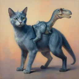 painting of hybrid cat!!! and ( ( ( ( tyrannosaurus ) ) ) ) fused together, intercrossed animal, by zdzislaw beksinski, by lewis jones, by mattias adolfsson, cold hue's, warm tone gradient background, concept art, digital painting